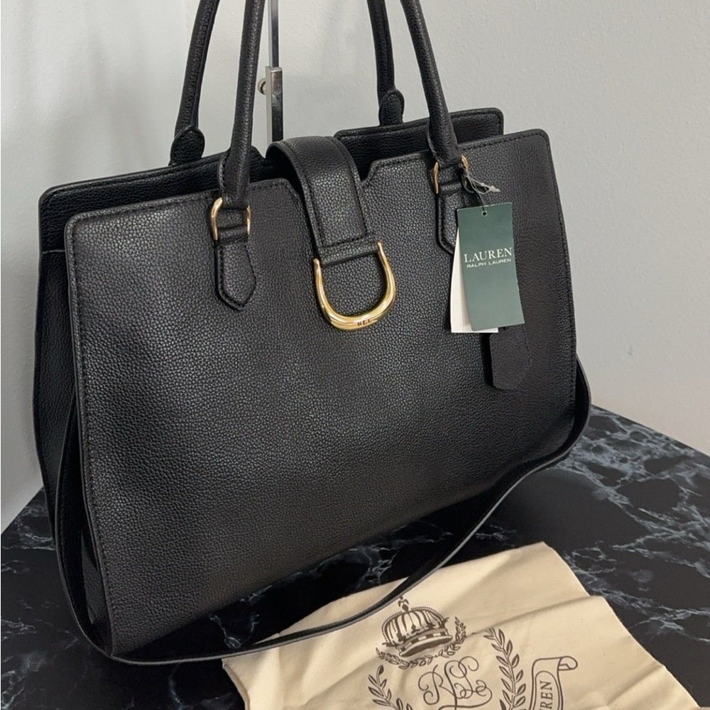 LAUREN RALPH LAUREN Large Bag Leather Black Carryover Laptop Satchel AUTHENTIC - Picture 8 of 16